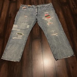 POLO RALPH LAUREN 48x30 Big Tall Hampton Relaxed Straight Serape Distressed Jean